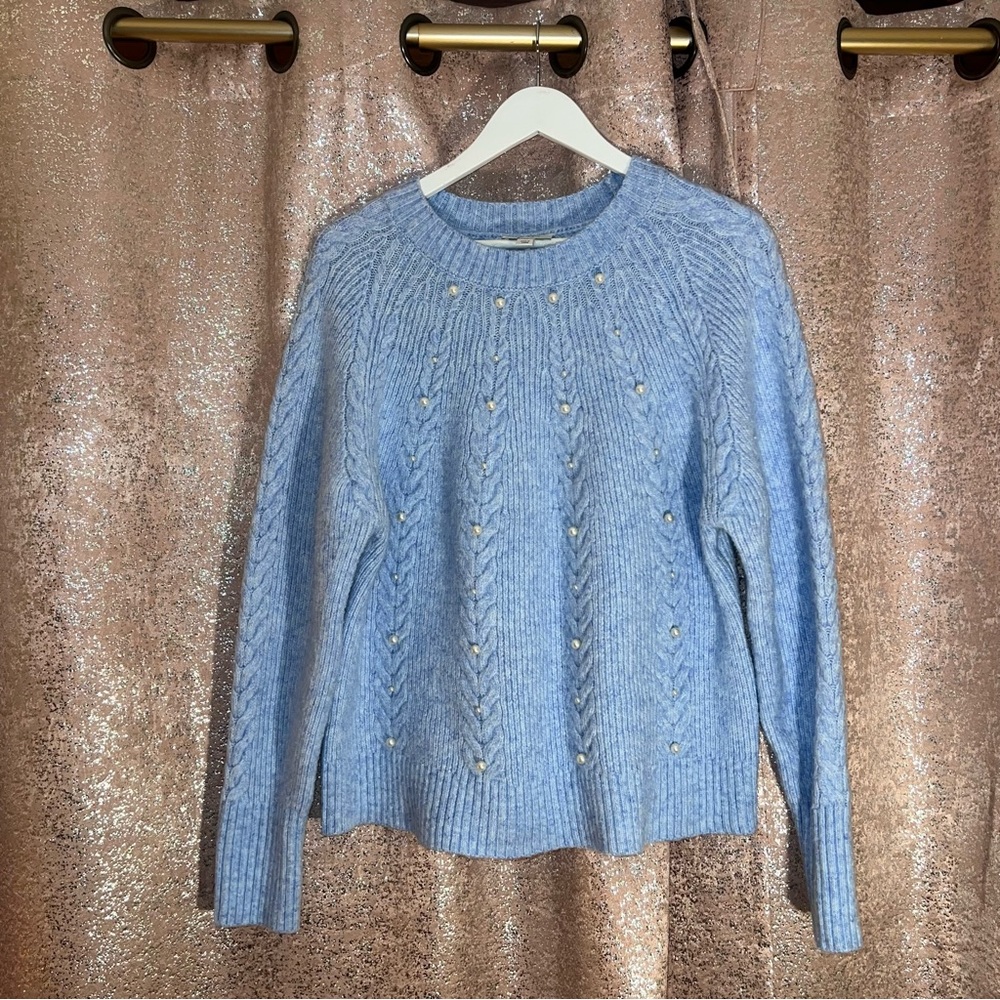 ON 34th Blue Crewneck Sweater With Pearl Details